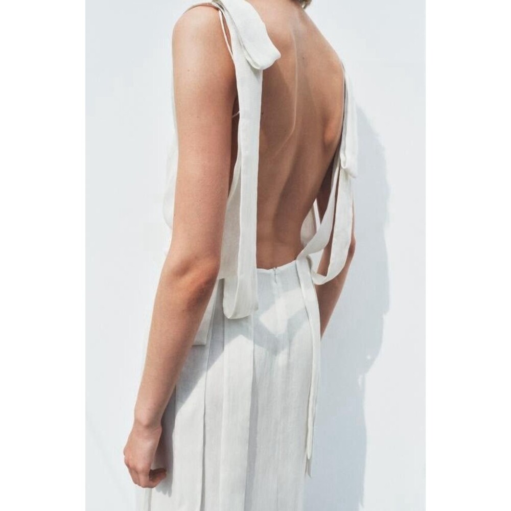 CIRC X ZARA NEW WOMAN LONG OPEN BACK DRESS WHITE SIZE LARGE 8836/709